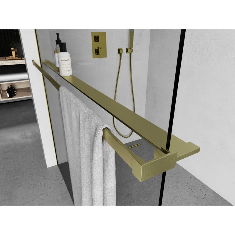 Mexen mensola per cabina doccia con corrimano per asciugamani, oro spazzolato - 800-02-55