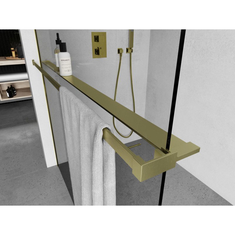 Mexen Regal fir Duschmauerschierm mam Handduchsrelouer, geborschte Gold - 800-02-55
