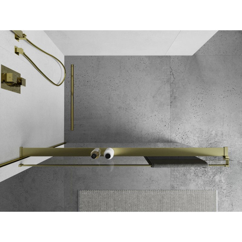 Mexen shelf for shower wall with towel rail, brushed gold - 800-02-55
