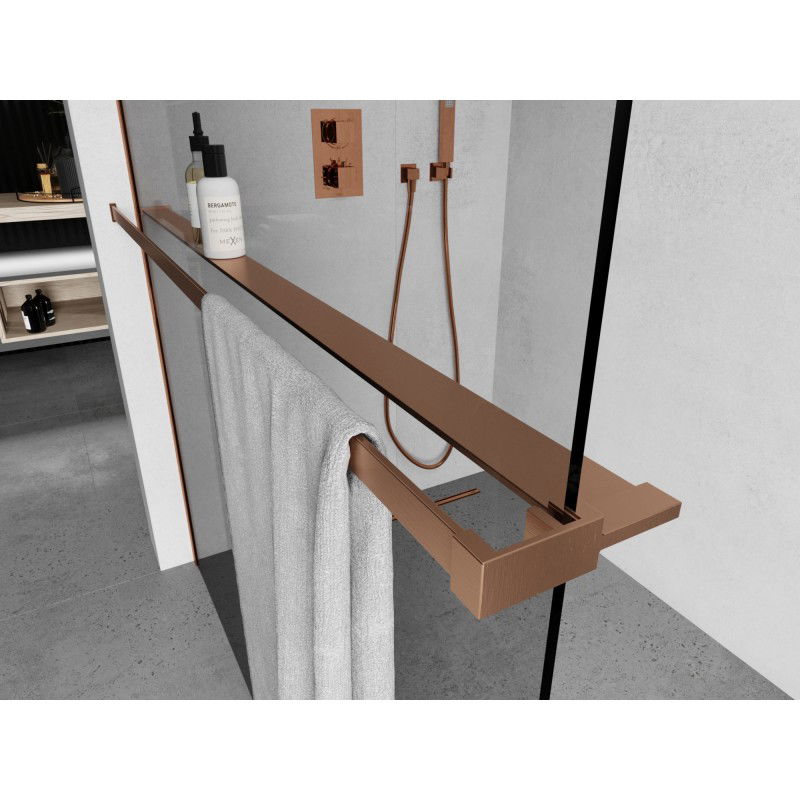 Mexen plank voor douchewand met handdoekreling, geborsteld koper - 800-02-65