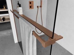 Mexen étagère pour paroi de douche avec barre porte-serviettes, cuivre brossé - 800-02-65