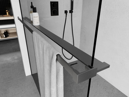 Étagère pour paroi de douche avec barre à serviettes, gris canon brossé - 800-02-66