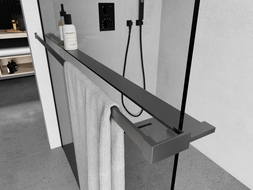 Mexen prateleira para cabine de duche com toalheiro, gun gray escovado - 800-02-66