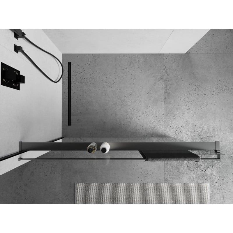 Mexen shelf for shower wall with towel rail, gun gray brushed - 800-02-66
