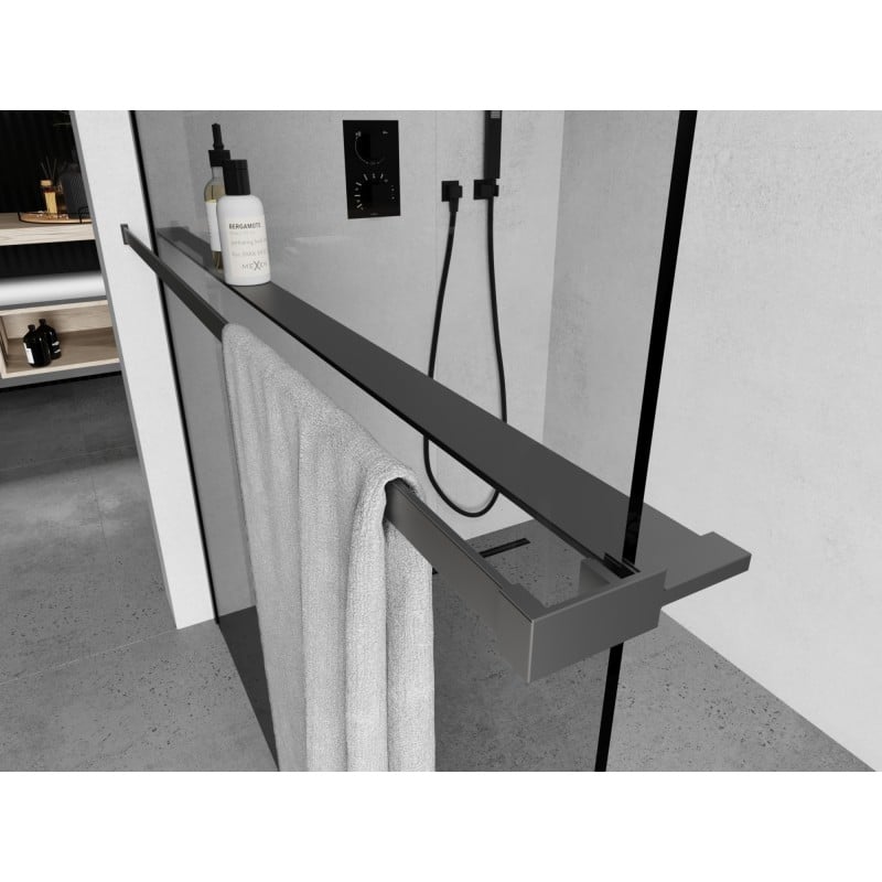 Mexen prateleira para cabine de duche com porta-toalhas, metal gun - 800-02-95