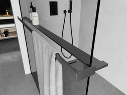 Mexen shelf for shower wall with towel rail, gun metal - 800-02-95