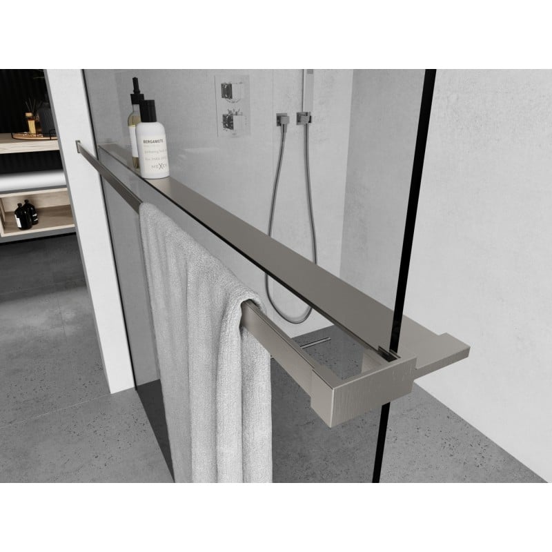 Mexen étagère pour paroi de douche avec barre porte-serviettes, nickel brossé - 800-02-97