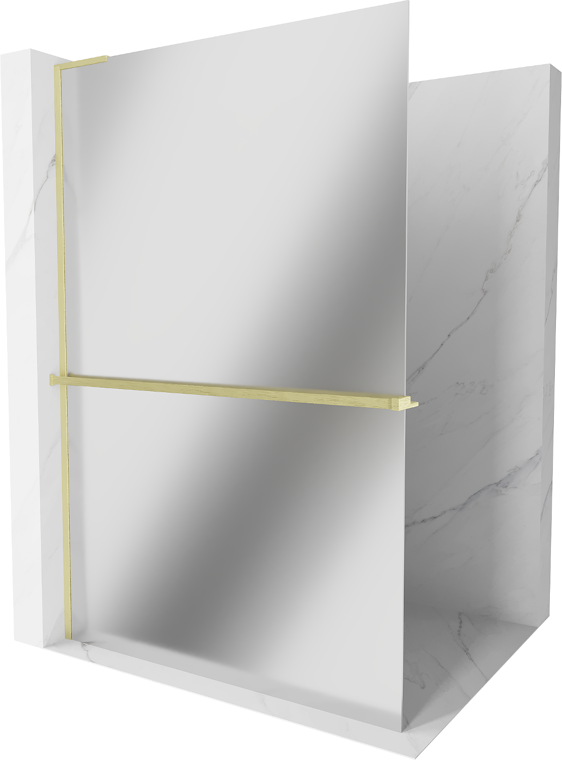 Mexen Kioto+ L ścianka prysznicowa z półką Walk-in 120 x 200 cm, lustro, złota szczotkowana - 800-120-123-55-50