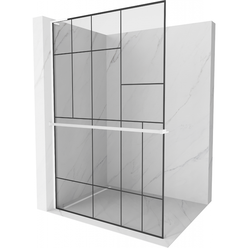 Mexen Kioto+ L ścianka prysznicowa z półką Walk-in 100 x 200 cm, czarny wzór, biała - 800-100-123-20-78