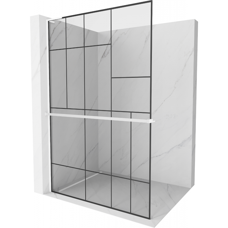 Mexen Kioto+ L Shower Wall with Shelf Walk-in 110 x 200 cm, Black Pattern, White - 800-110-123-20-78
