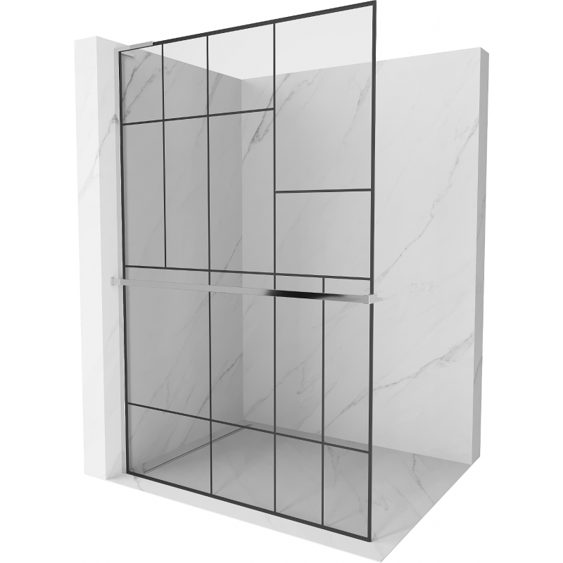 Mexen Kioto+ L Duschwand mit Walk-in-Regal 90 x 200 cm, schwarzes Muster, chrom - 800-090-123-01-78