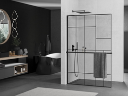 Mexen Kioto+ L Duschwand mit Ablage Walk-in 120 x 200 cm, schwarzes Muster, schwarz - 800-120-123-70-78