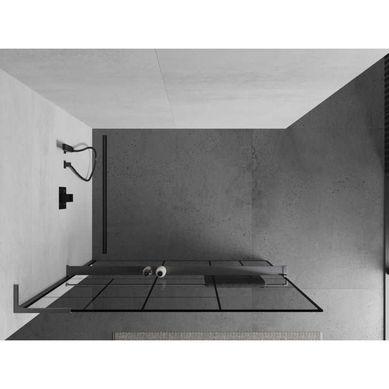 Mexen Kioto+ L ścianka prysznicowa z półką Walk-in 90 x 200 cm, czarny wzór, gun gray szczotkowany - 800-090-123-66-78