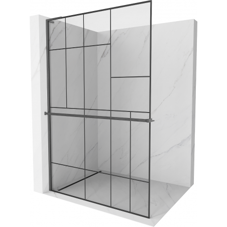 Mexen Kioto+ L ścianka prysznicowa z półką Walk-in 120 x 200 cm, czarny wzór, gun gray szczotkowany - 800-120-123-66-78