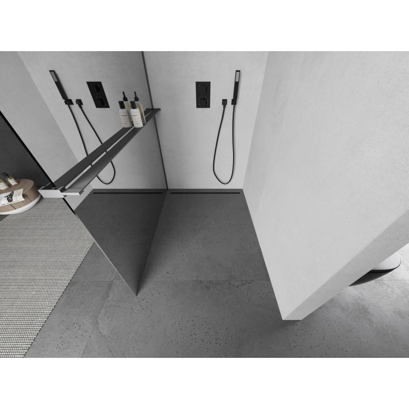 Mexen Kioto+ L zidni tuš s policom Walk-in 100 x 200 cm, ogledalo, pištoljsko metalni - 800-100-123-95-50