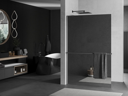 Mexen Kioto+ L duschvägg med hylla Walk-in 100 x 200 cm, spegel, gun metal - 800-100-123-95-50