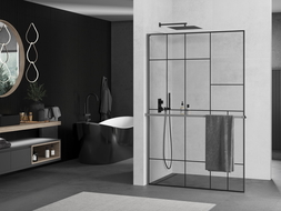 Mexen Kioto+ L Duschwand mit Regalfach Walk-in 70 x 200 cm, schwarzes Muster, Gun Metal - 800-070-123-95-78