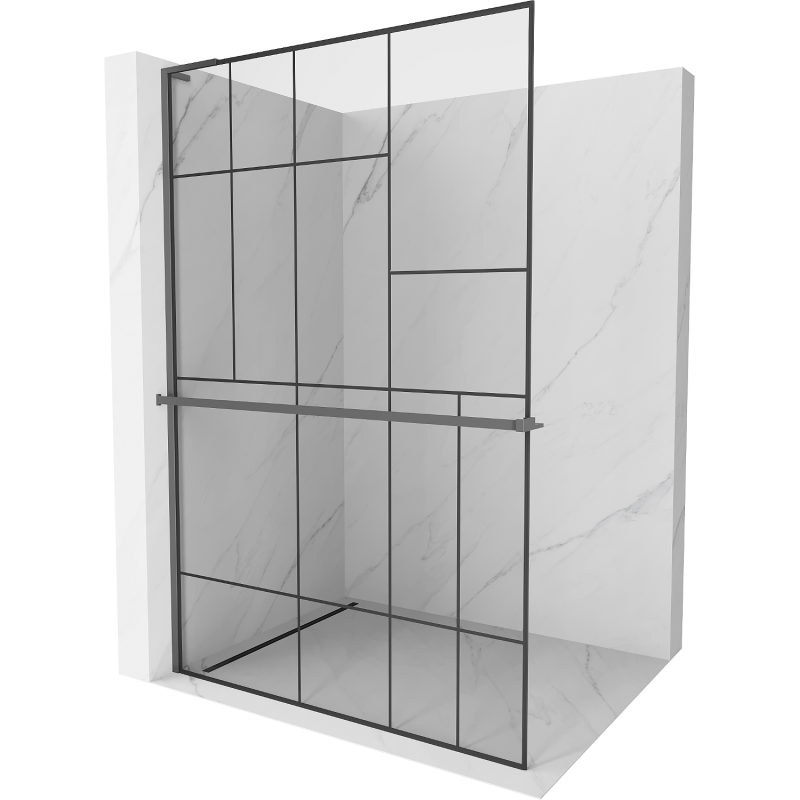 Mexen Kioto+ L parede de chuveiro com prateleira Walk-in 100 x 200 cm, padrão preto, metalizado - 800-100-123-95-78