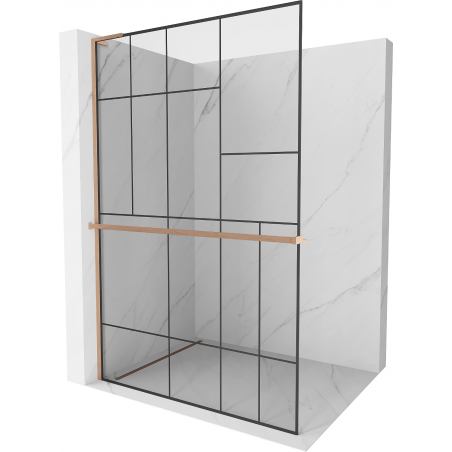 Mexen Kioto+ L Duschwand mit Ablage Walk-in 90 x 200 cm, schwarzes Muster, gebürstetes Kupfer - 800-090-123-65-78