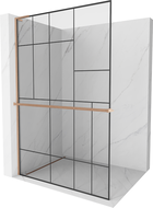 Mexen Kioto+ L Zid za tuš s policom Walk-in 100 x 200 cm, crni uzorak, brušena bakra - 800-100-123-65-78