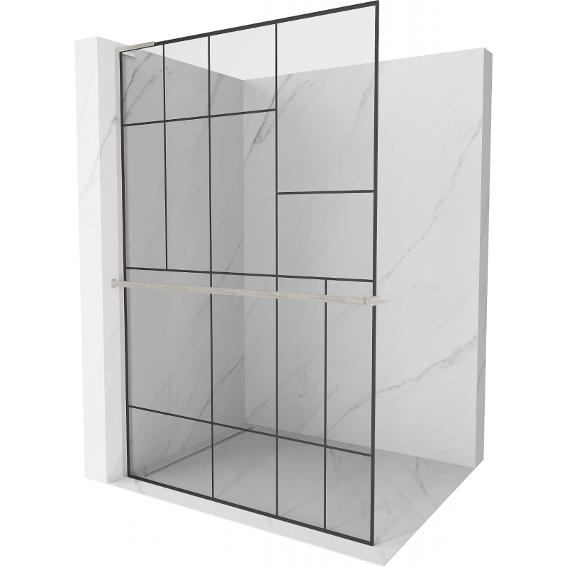 Mexen Kioto+ L Duschwand mit Regal Walk-in 100 x 200 cm, schwarzes Muster, gebürstetes Nickel - 800-100-123-97-78