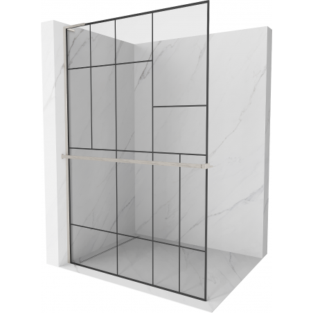 Mexen Kioto+ L Duschwand mit Regal Walk-in 100 x 200 cm, schwarzes Muster, gebürstetes Nickel - 800-100-123-97-78