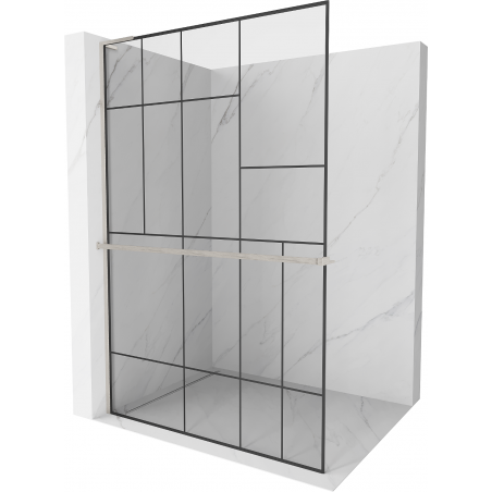 Mexen Kioto+ L Shower Panel with Walk-in Shelf 100 x 200 cm, Black Pattern, Brushed Nickel - 800-100-123-97-78
