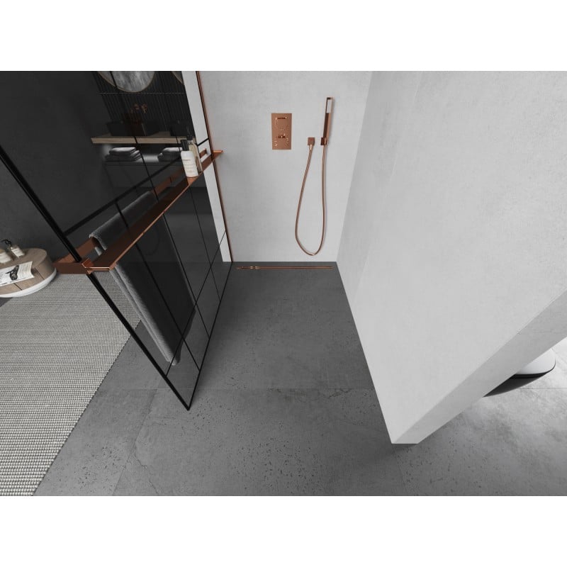 Mexen Kioto+ L parete doccia con ripiano Walk-in 80 x 200 cm, motivo nero, oro rosa - 800-080-123-60-78