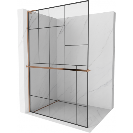 Mexen Kioto+ L Duschwand mit Regal Walk-in 80 x 200 cm, schwarzes Muster, roségold - 800-080-123-60-78