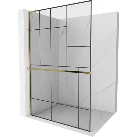 Mexen Kioto+ L Duschwand mit Ablage Walk-in 80 x 200 cm, schwarzes Muster, gold - 800-080-123-50-78