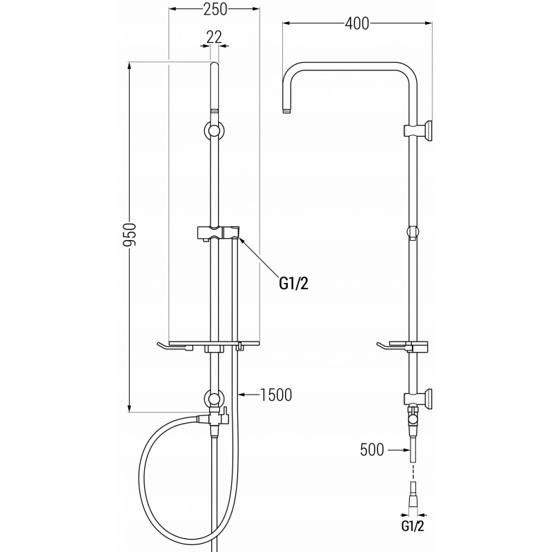 Mexen T columna de ducha, dorada - 7939399-50