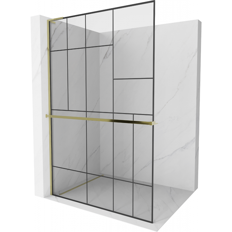 Mexen Kioto+ L Duschwand mit Regal Walk-in 120 x 200 cm, schwarzes Muster, Gold - 800-120-123-50-78
