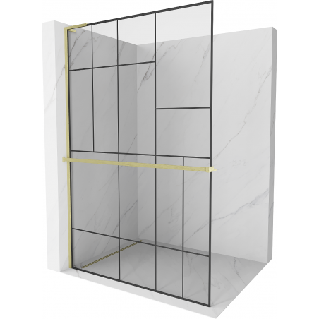 Mexen Kioto+ L Duschwand mit Walk-in Regal 90 x 200 cm, schwarzes Muster, gold eloxiert - 800-090-123-55-78