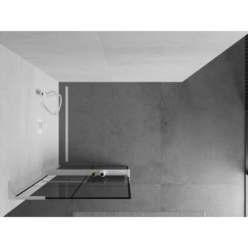 Mexen Kioto+ L shower wall with Walk-in shelf 70 x 200 cm, black grid, white - 800-070-123-20-77