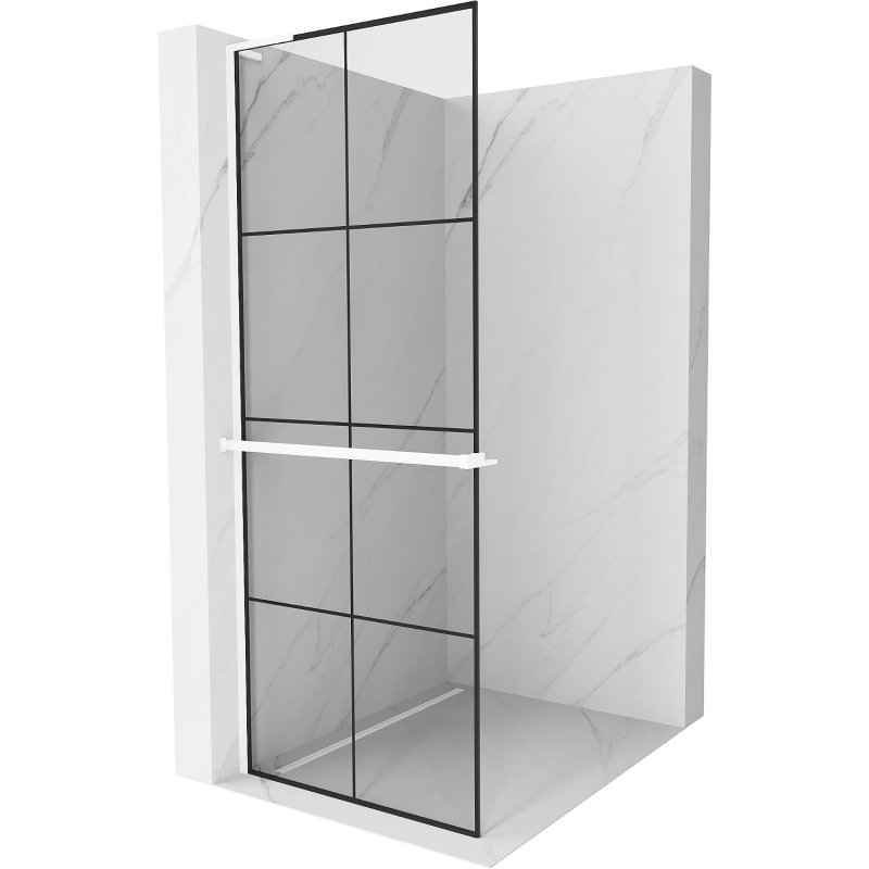 Mexen Kioto+ L Duschwand mit Ablage Walk-in 70 x 200 cm, schwarzes Gitter, weiß - 800-070-123-20-77