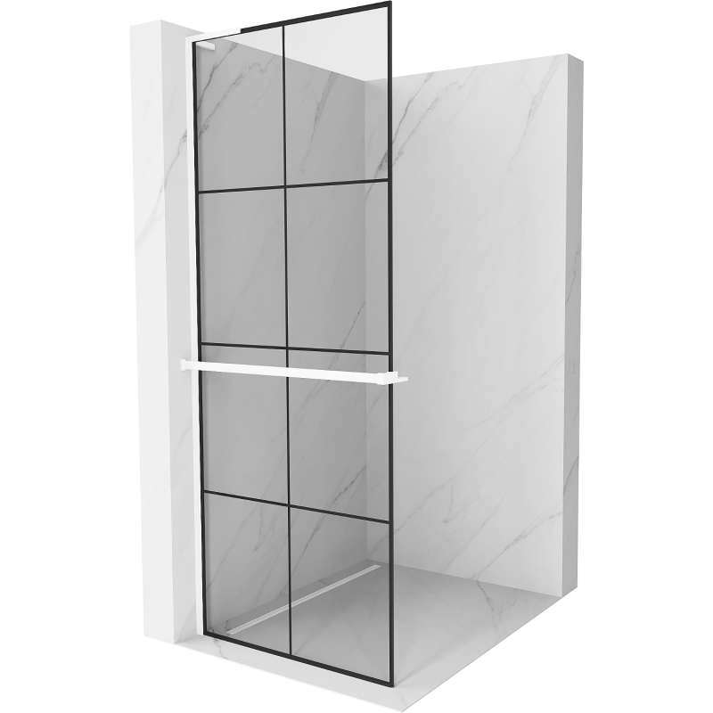 Mexen Kioto+ L shower wall with Walk-in shelf 80 x 200 cm, black grid, white - 800-080-123-20-77