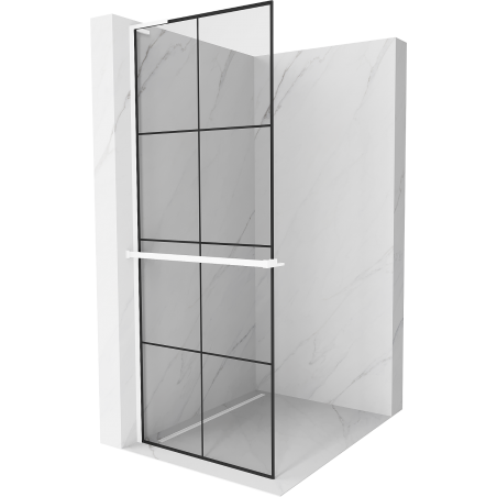 Mexen Kioto+ L shower screen with Walk-in shelf 90 x 200 cm, black grid, white - 800-090-123-20-77