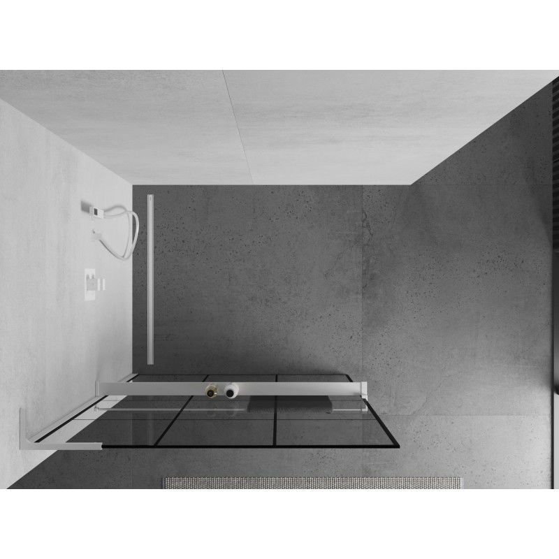 Mexen Kioto+ L Duschwand mat Regal Walk-in 100 x 200 cm, schwaarz Gitter, wäiss - 800-100-123-20-77