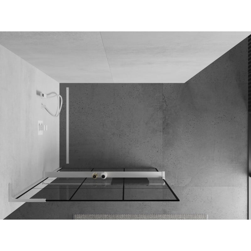 Mexen Kioto+ L paroi de douche avec étagère Walk-in 100 x 200 cm, grille noire, blanc - 800-100-123-20-77