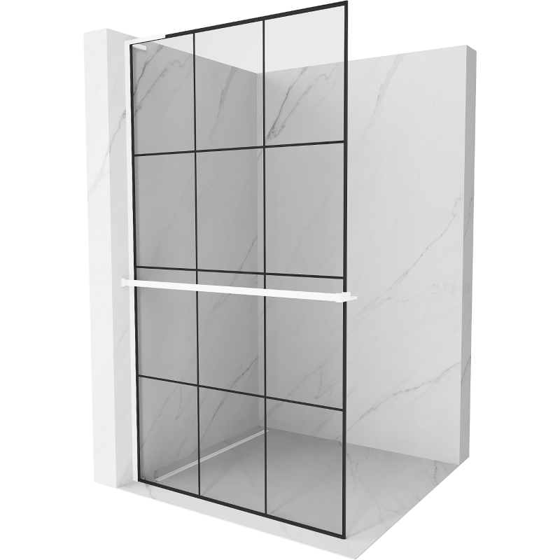 Mexen Kioto+ L Duschwand mit Ablage Walk-in 110 x 200 cm, schwarzes Gitter, weiß - 800-110-123-20-77