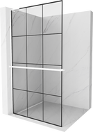 Mexen Kioto+ L Duschwand mit Ablage Walk-in 110 x 200 cm, schwarzes Gitter, weiß - 800-110-123-20-77
