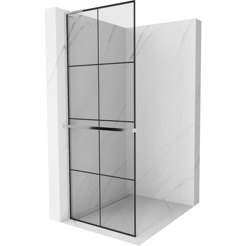 Mexen Kioto+ L dušisein riiuliga Walk-in 70 x 200 cm, must ruudustik, kroom - 800-070-123-01-77