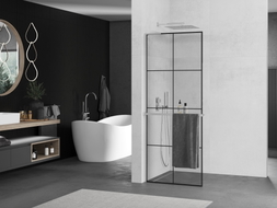 Mexen Kioto+ L dušisein riiuliga Walk-in 80 x 200 cm, must ruudustik, kroom - 800-080-123-01-77