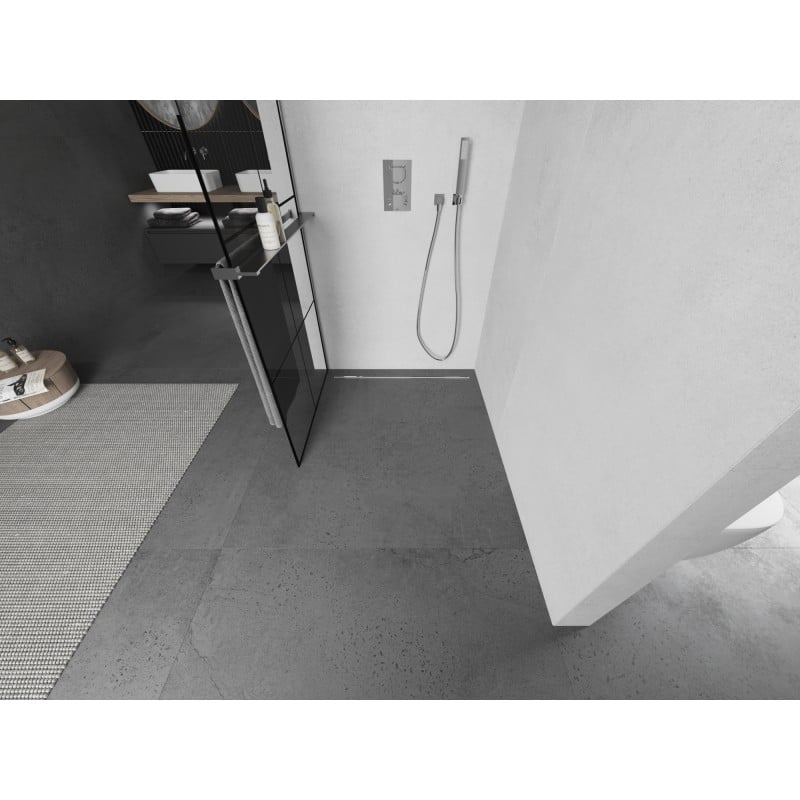 Mexen Kioto+ L panel de ducha con repisa Walk-in 80 x 200 cm, rejilla negra, cromo - 800-080-123-01-77