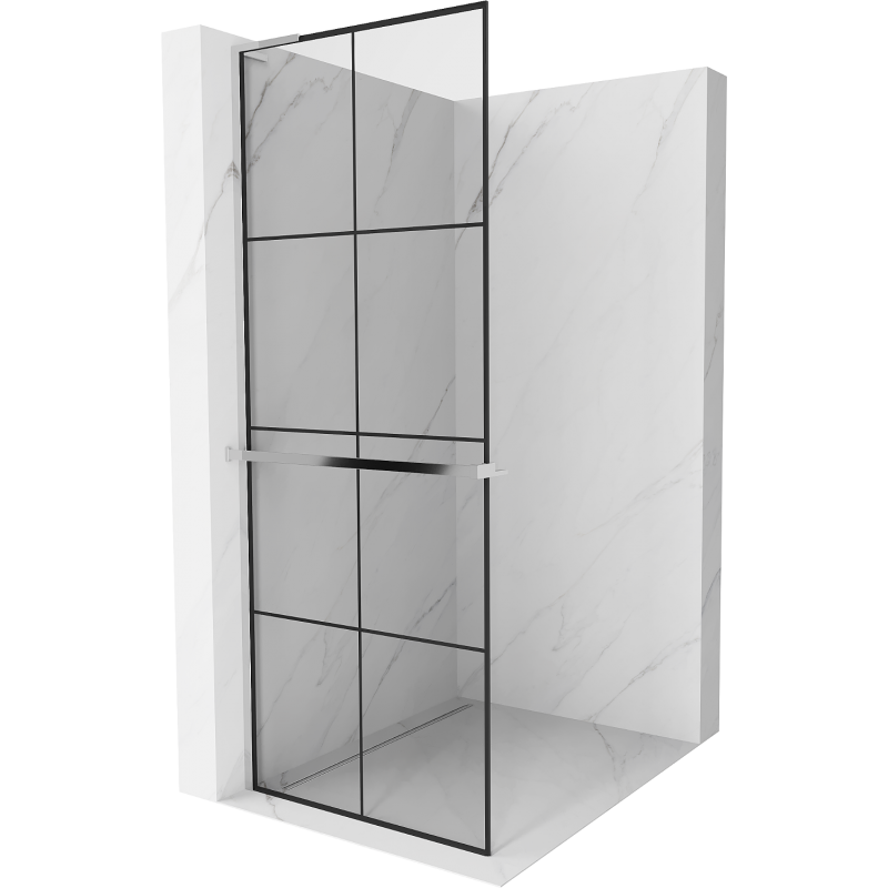 Mexen Kioto+ L panel de ducha con repisa Walk-in 80 x 200 cm, rejilla negra, cromo - 800-080-123-01-77