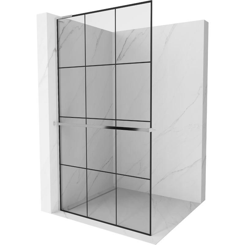 Mexen Kioto+ L Duschwand mit Ablage Walk-in 100 x 200 cm, schwarzes Raster, Chrom - 800-100-123-01-77