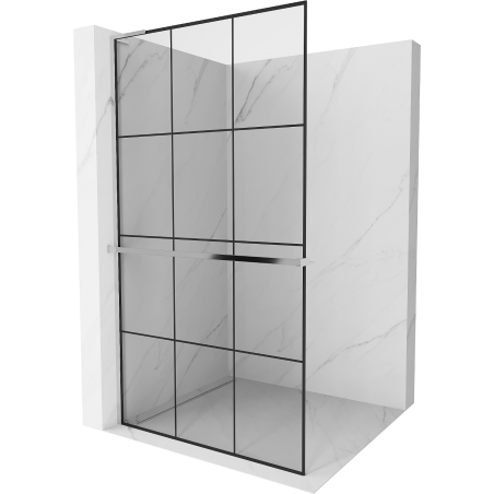 Mexen Kioto+ L Duschwand mit Ablage Walk-in 100 x 200 cm, schwarzes Gitter, Chrom - 800-100-123-01-77