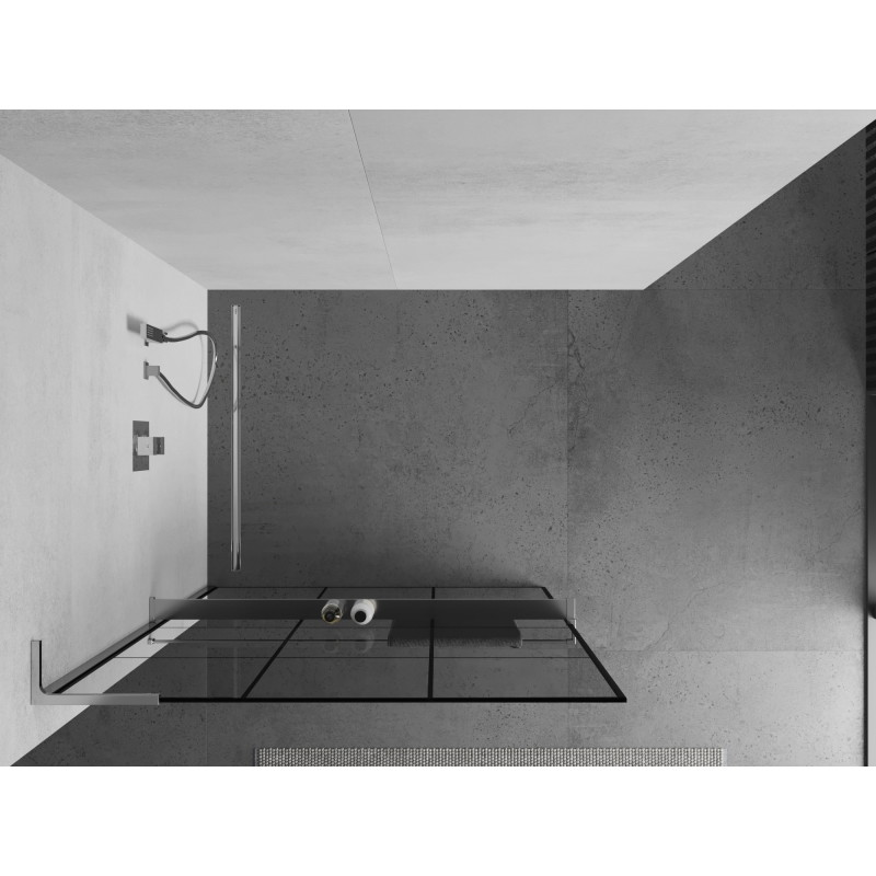 Mexen Kioto+ L dušisein riiuliga Walk-in 100 x 200 cm, must ruudustik, kroom - 800-100-123-01-77