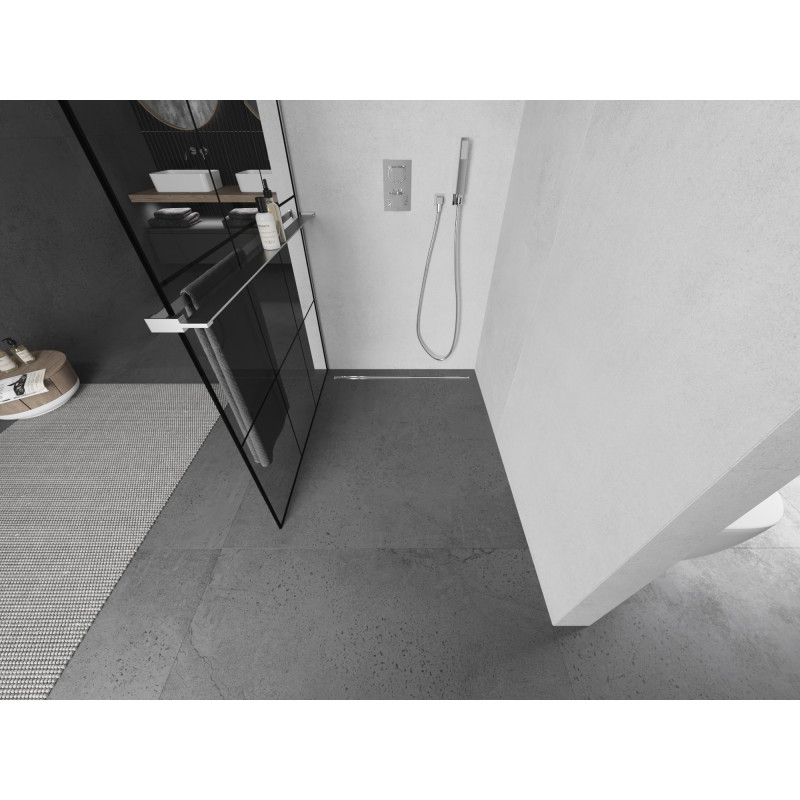 Mexen Kioto+ L dušisein riiuliga Walk-in 100 x 200 cm, must ruudustik, kroom - 800-100-123-01-77