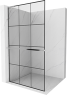 Mexen Kioto+ L Duschwand mit Ablage Walk-in 110 x 200 cm, schwarzes Gitter, Chrom - 800-110-123-01-77